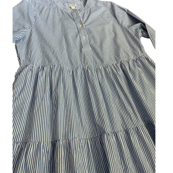 J. Crew Blue/White Striped Stretch Cotton Poplin Tiered Dress Pockets Size Large - Picture 7 of 11